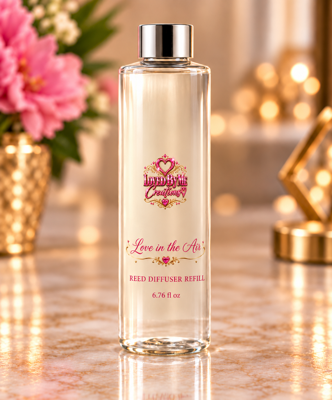 Love in the Air Reed Diffuser Refill with small pink and gold logo
