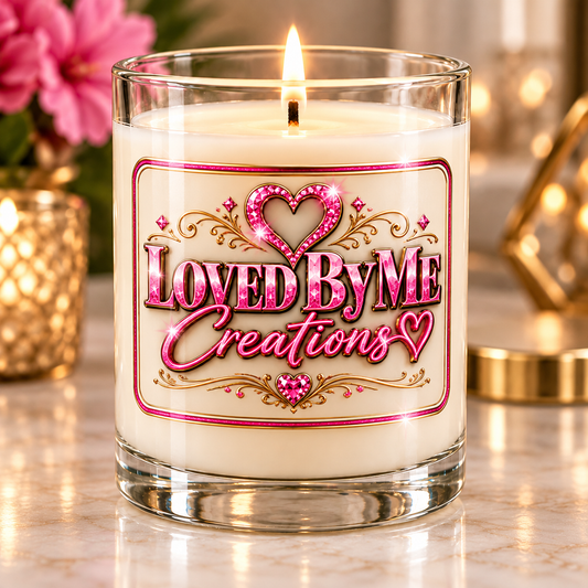 8 oz candle vessel with Loved By Me Creations logo