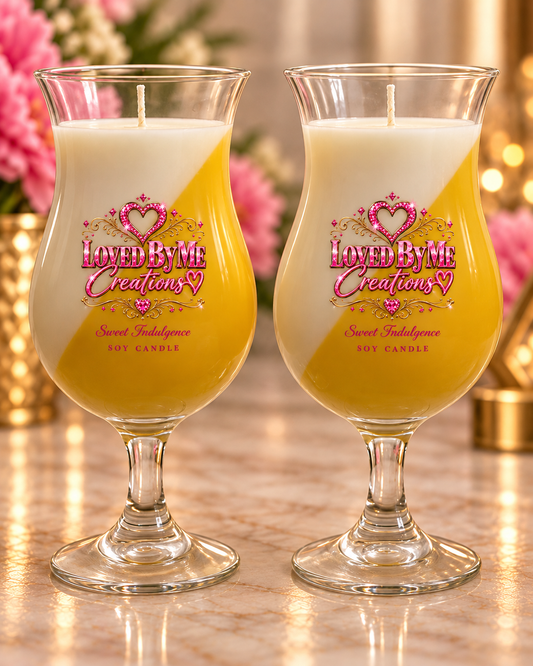 Sweet Indulgence wine glass soy candles — double color/white example