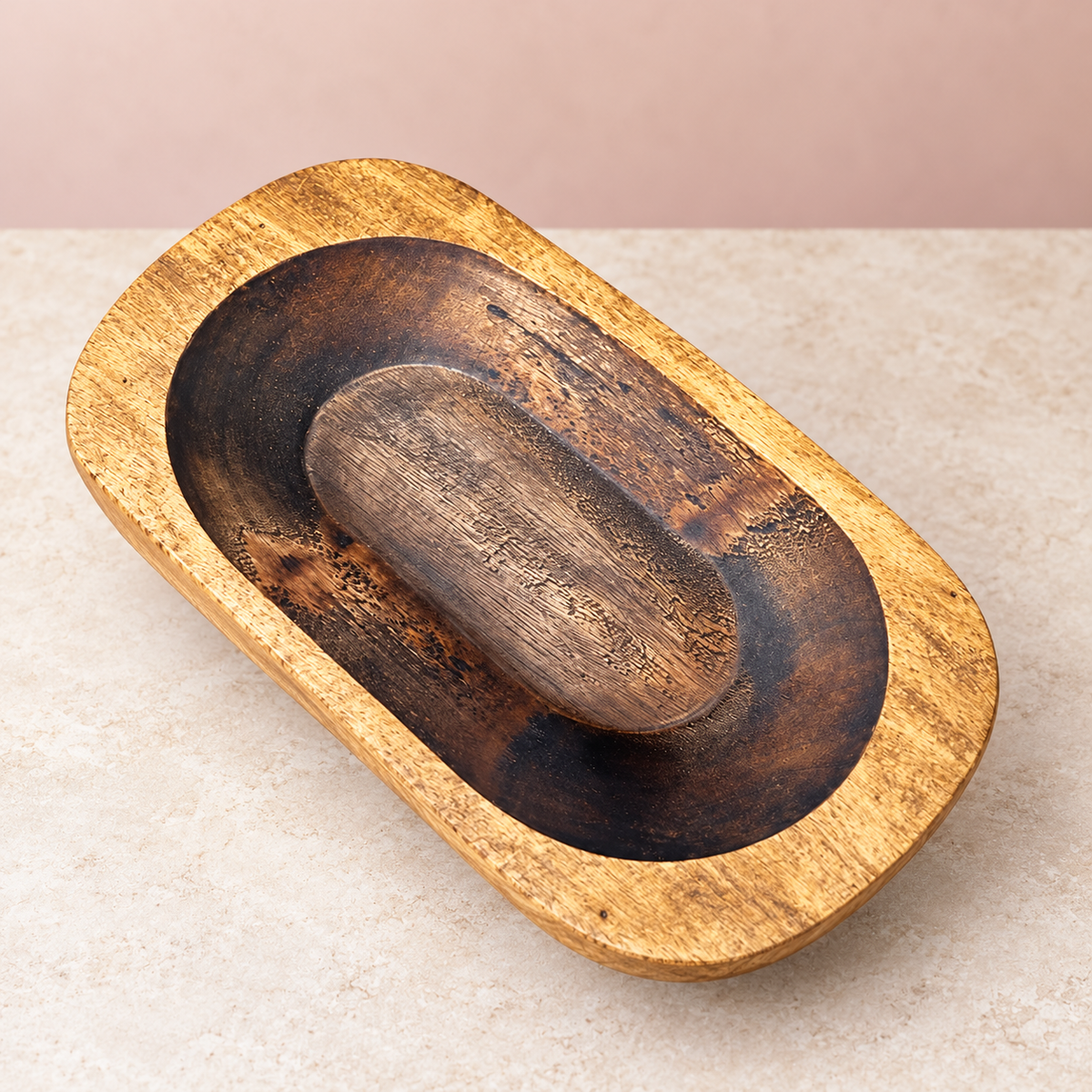 Empty rustic wooden dough bowl vessel